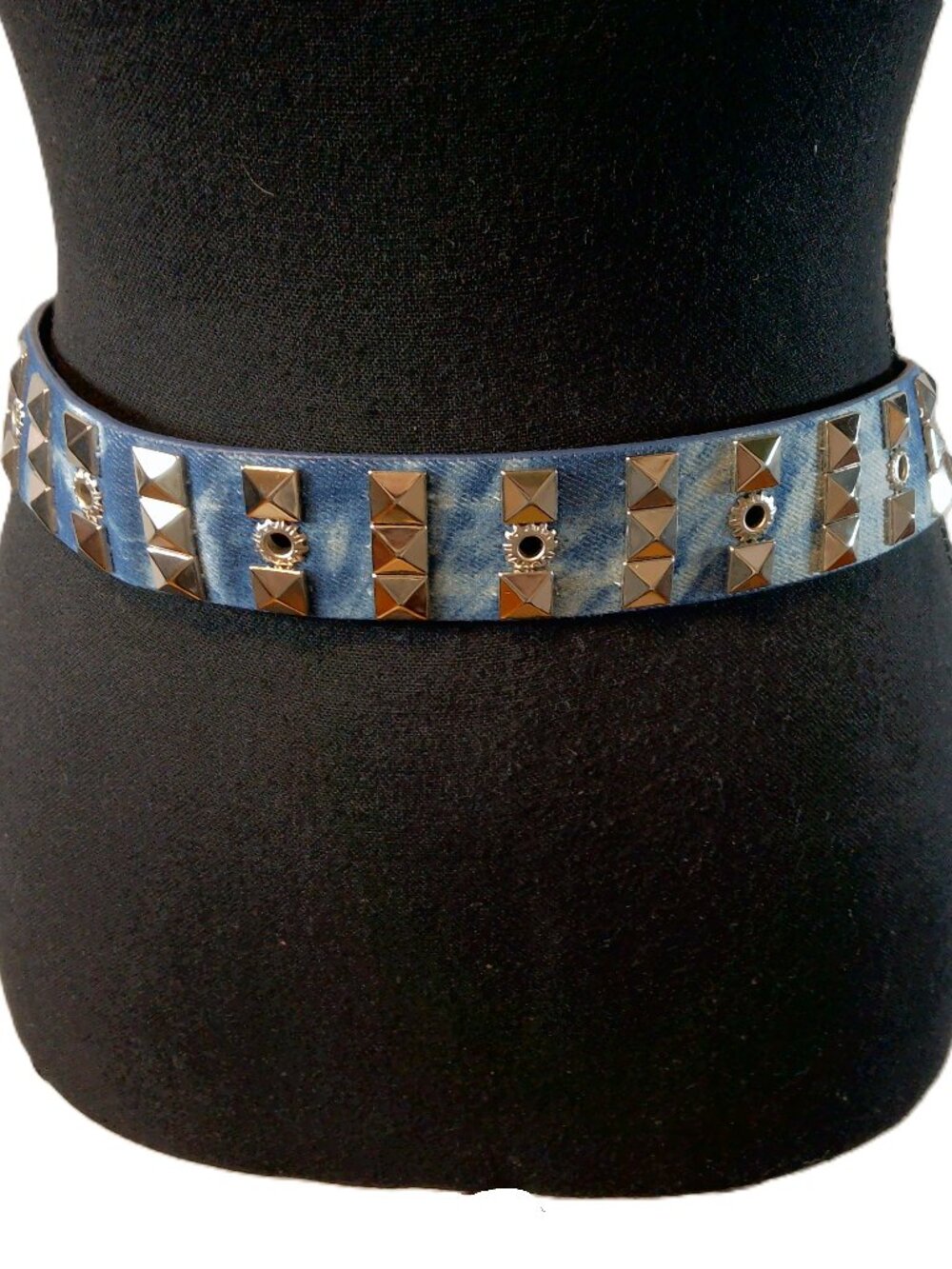 Acid Wash Denim Studded Belt | Grunge Punk Statement Accessory